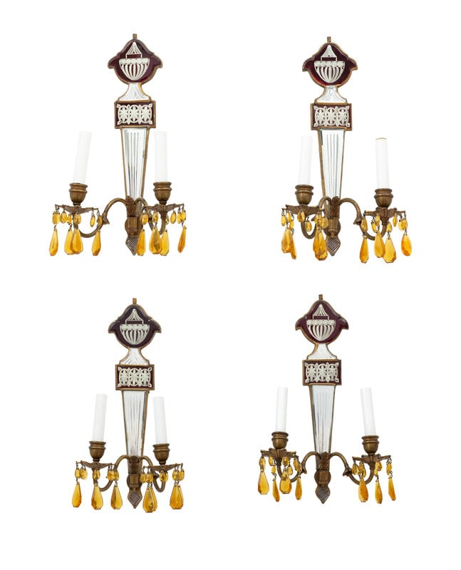 A Set of Four Regency Style Mirrored Two-Light Sconces  (1 of 3)