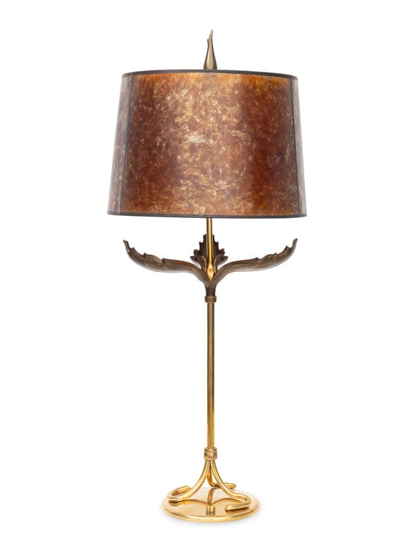 A Metal Palm Frond Table Lamp with Mica Shade (1 of 2)