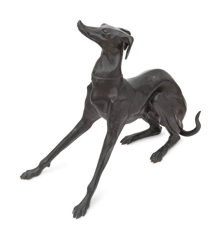 A Large Patinated Metal Sculpture of a Greyhound (1 of 3)