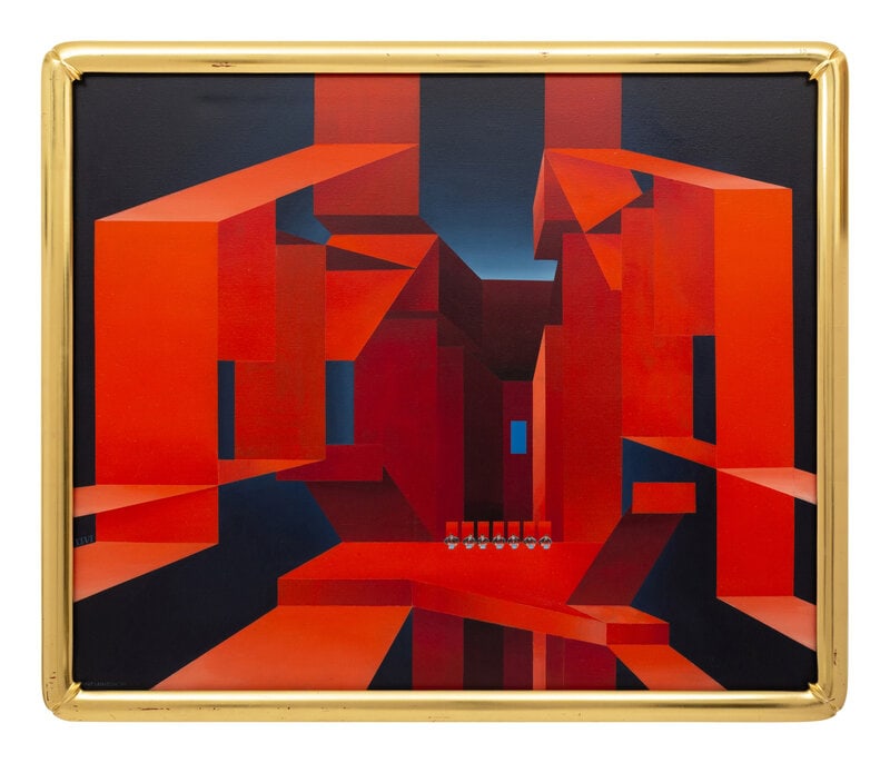 Kurt Larisch (Austrian, 1913–2009) Bureaucracy XLVI: Kurt Larisch (Austrian, 1913–2009) Bureaucracy XLVI acrylic on canvas signed, titled and numbered (on the reverse) 39 1/2 x 47 1/4 inches. This lot is located in Palm Beach. <