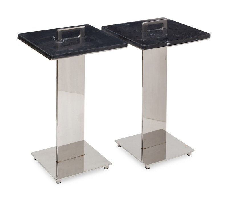 A Pair of Contemporary Polished Steel and Marble Side Tables (1 of 2)