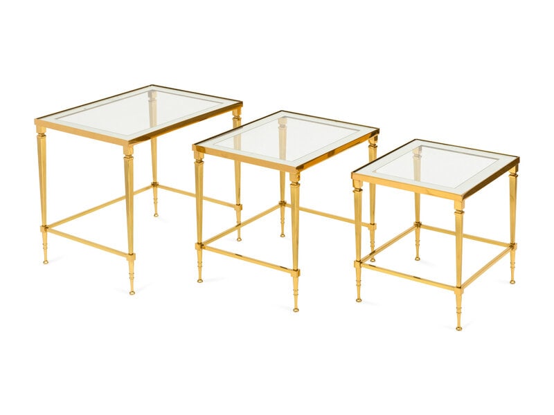 A Set of Three Gilt Metal and Glass Nesting Tables (1 of 2)