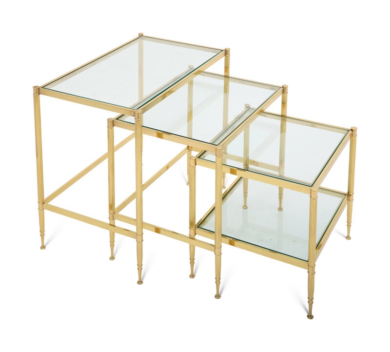 A Set of Three Brass and Glass Nesting Tables (1 of 2)