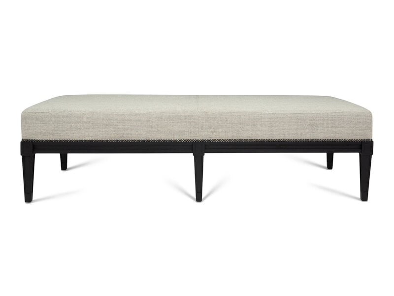 An Ebonized Upholstered Bench with Nailhead Trim : An Ebonized Upholstered Bench with Nailhead Trim 21st Century Height 16 x width 59 1/2 x depth 21 inches. This lot is located in Palm Beach.