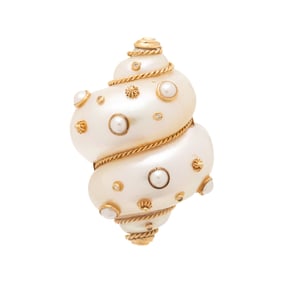 MAZ, TURBO SHELL, MABÉ PEARL, AND DIAMOND BROOCH