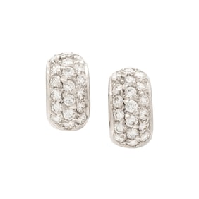 CHANEL, WHITE GOLD AND DIAMOND HUGGIE HOOP EARRINGS