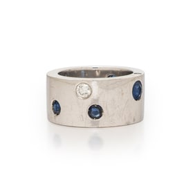CHANEL, WHITE GOLD, SAPPHIRE, AND DIAMOND RING