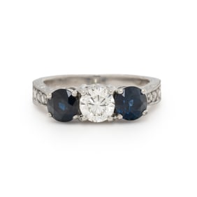 DIAMOND, SAPPHIRE, AND PLATINUM RING
