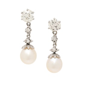 CULTURED PEARL AND DIAMOND EARRINGS