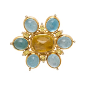 ALOPA, MULTIGEM AND DIAMOND BROOCH