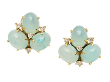 DYED GREEN CHALCEDONY AND DIAMOND EARRINGS