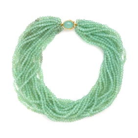 CHALCEDONY AND YELLOW GOLD TORSADE NECKLACE