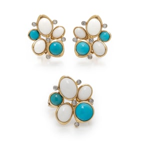 YELLOW GOLD, DIAMOND, AND HARDSTONE SET