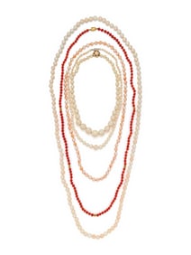 COLLECTION OF CORAL BEAD NECKLACES