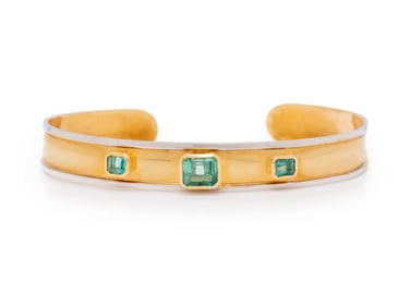 BICOLOR GOLD AND EMERALD CUFF BRACELET