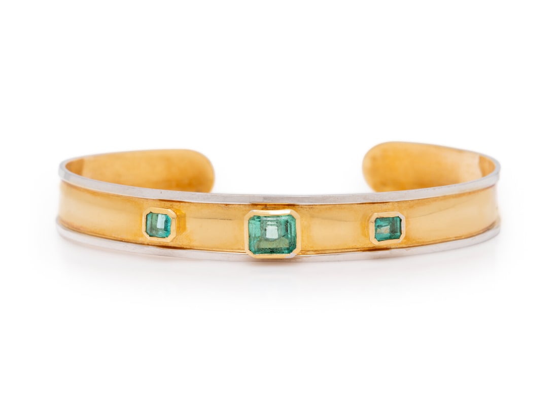 BICOLOR GOLD AND EMERALD CUFF BRACELET (1 of 2)