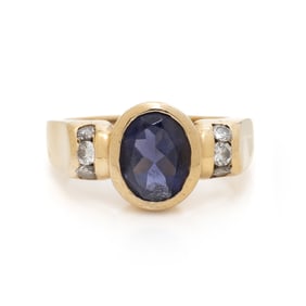 IOLITE AND DIAMOND RING