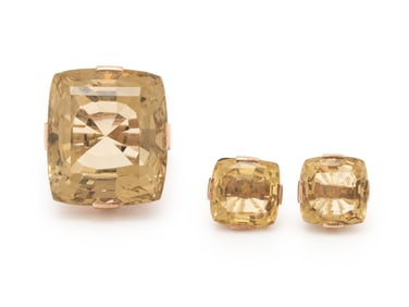 RETRO, CITRINE AND ROSE GOLD RING AND EARRINGS