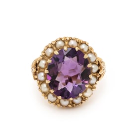 AMETHYST AND SEED PEARL RING