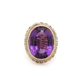 AMETHYST AND SEED PEARL RING