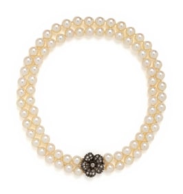 CULTURED PEARL AND DIAMOND NECKLACE