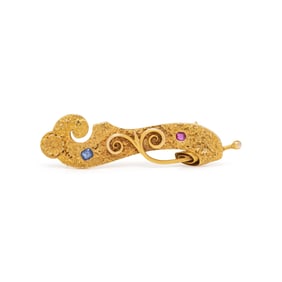 YELLOW GOLD, SAPPHIRE, AND RUBY BROOCH