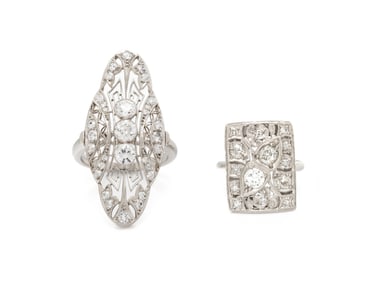 TWO DIAMOND AND PLATINUM RINGS