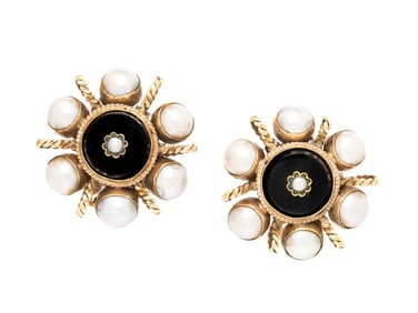 MABÉ PEARL AND ENAMEL EARRINGS