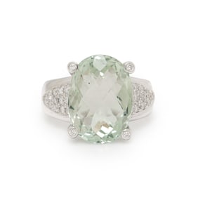 PRASIOLITE QUARTZ AND DIAMOND RING