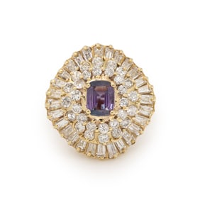 SAPPHIRE, DIAMOND, AND YELLOW GOLD BALLERINA RING