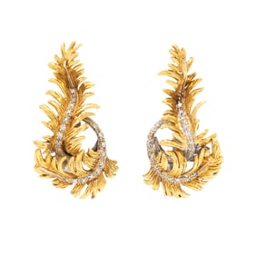ITALIAN, BICOLOR GOLD AND DIAMOND EARRINGS