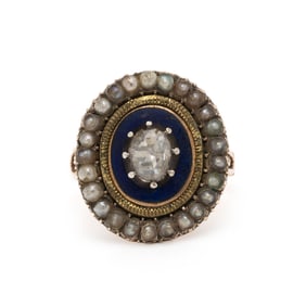 VICTORIAN, DIAMOND, SEED PEARL, AND ENAMEL RING
