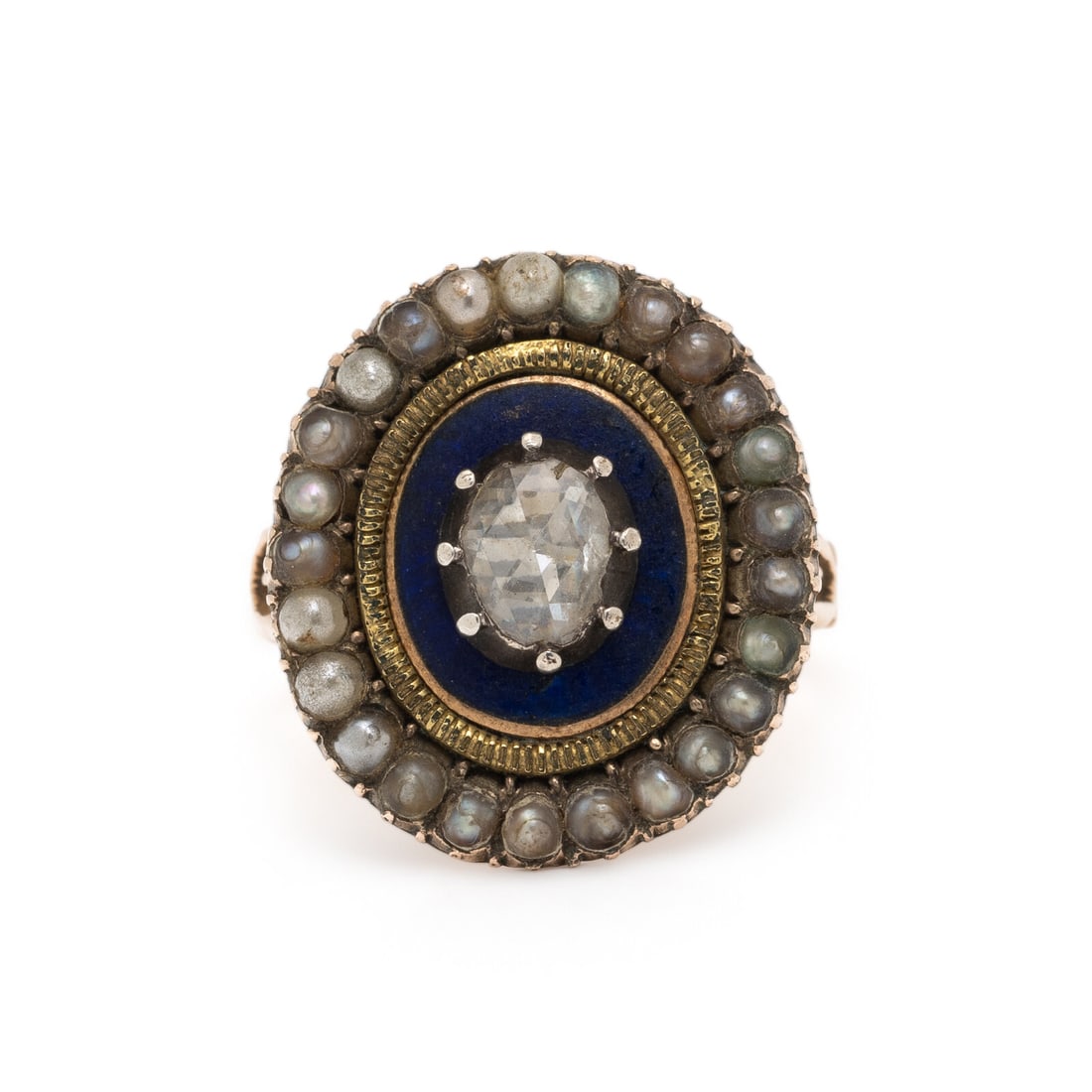 VICTORIAN, DIAMOND, SEED PEARL, AND ENAMEL RING (1 of 3)
