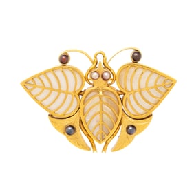 ANTIQUE, MOTHER-OF-PEARL AND SEED PEARL BUTTERFLY BROOCH