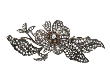 VICTORIAN, SILVER-TOPPED GOLD AND DIAMOND 'EN TREMBLANT' CORSAGE BROOCH