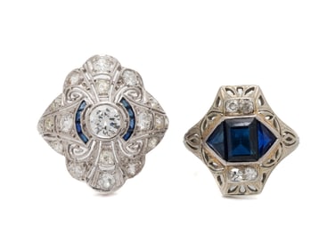 ANTIQUE, TWO DIAMOND AND SAPPHIRE RINGS