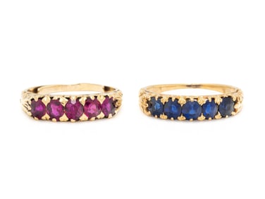 ANTIQUE, COLLECTION OF YELLOW GOLD, RUBY, AND SAPPHIRE RINGS