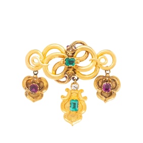 ANTIQUE, EMERALD, RUBY, AND DIAMOND SNAKE BROOCH