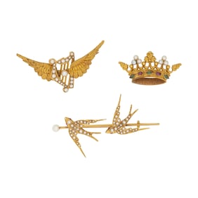 ANTIQUE, COLLECTION OF YELLOW GOLD AND SEED PEARL BROOCHES