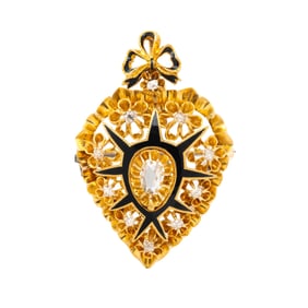 VICTORIAN, ENAMEL, CRYSTAL, AND DIAMOND PIN PENDANT