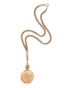 AMERICAN WALTHAM WATCH CO., YELLOW GOLD POCKET WATCH AND CHAIN