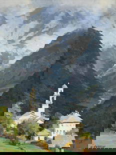 Clyde Aspevig (American, b. 1951) View of Soglio, Switzerland, 1994: Clyde Aspevig (American, b. 1951) View of Soglio, Switzerland, 1994 oil on canvas laid to foamcore signed C. ASPEVIG (lower right) 18 x 14 inches. This lot is located in Denver. Provenance: Private