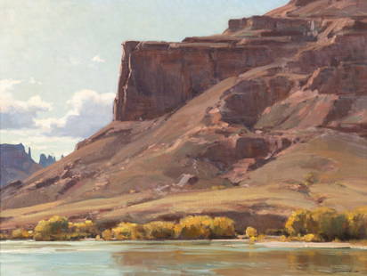 Clyde Aspevig (American, b. 1951) Colorado River, Utah: Clyde Aspevig (American, b. 1951) Colorado River, Utah oil on canvas laid to foamcore signed C. ASPEVIG (lower right) 24 x 32 inches. This lot is located in Denver. Provenance: Trailside Galleries,