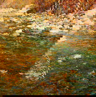 Alan Wolton (English/American, b. 1934) Piping Down the Wild Canyon, 1995: Alan Wolton (English/American, b. 1934) Piping Down the Wild Canyon, 1995 oil on canvas signed Alan Wolton OPA and dated (lower left); titled (on canvas overhang) 60 x 60 inches. This lot is located