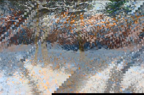 Wayne Wolfe (American, b. 1945) Autumn Camouflage, 1993: Wayne Wolfe (American, b. 1945) Autumn Camouflage, 1993 oil on canvas signed WAYNE WOLFE / NAWA (lower left) 20 x 30 inches Property from the Collection of a Missouri Company This lot is located in