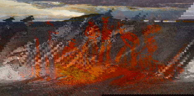 Robert Lougheed (American, 1910-1982) Silence Hangs on the Morning Chill, 1972: Robert Lougheed (American, 1910-1982) Silence Hangs on the Morning Chill, 1972 oil on Masonite signed Robert Lougheed (lower right, with artist's cipher); signed, titled, and dated (on the reverse)