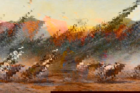 Robert Hagan (Australian, b. 1947) Driving the Dusk: Robert Hagan (Australian, b. 1947) Driving the Dusk oil on canvas signed R Hagan (lower right) 40 x 60 inches. This lot is located in Denver. Provenance: Private Collection, Colorado.