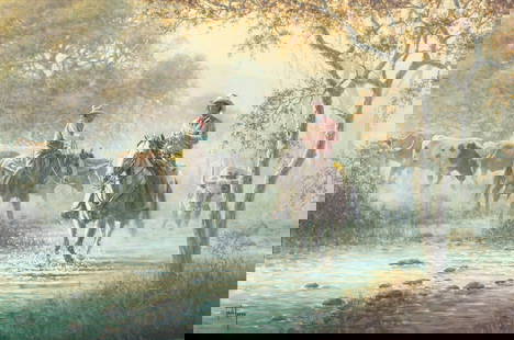 Jack Terry (American, b. 1952) Through the Shallows, 1988: Jack Terry (American, b. 1952) Through the Shallows, 1988 oil on canvas signed Jack Terry (lower left); signed, dated, and inscribed #128288 / all rights reserved by artist (on the reverse) 24 x 36