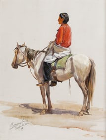 Oscar Edmund Berninghaus (American, 1874-1952) Indian on Horse, 1908