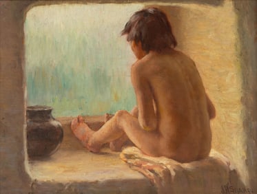 Joseph Henry Sharp (American, 1859-1953) A Rainy Day (Indian Boy, Pueblo of Taos, NM)